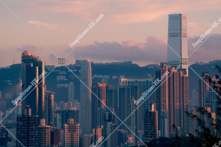 香港的高層大廈群之黃昏景色 其之一