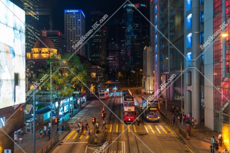 香港電車（叮叮）和中環的夜景 其之一