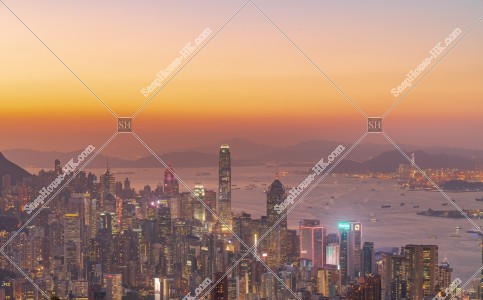 香港島 中環至灣仔的天際線日落景色 其之一