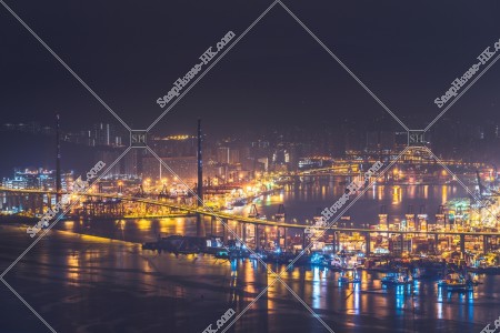昂船洲大橋和葵青貨櫃碼頭的夜景 其之二